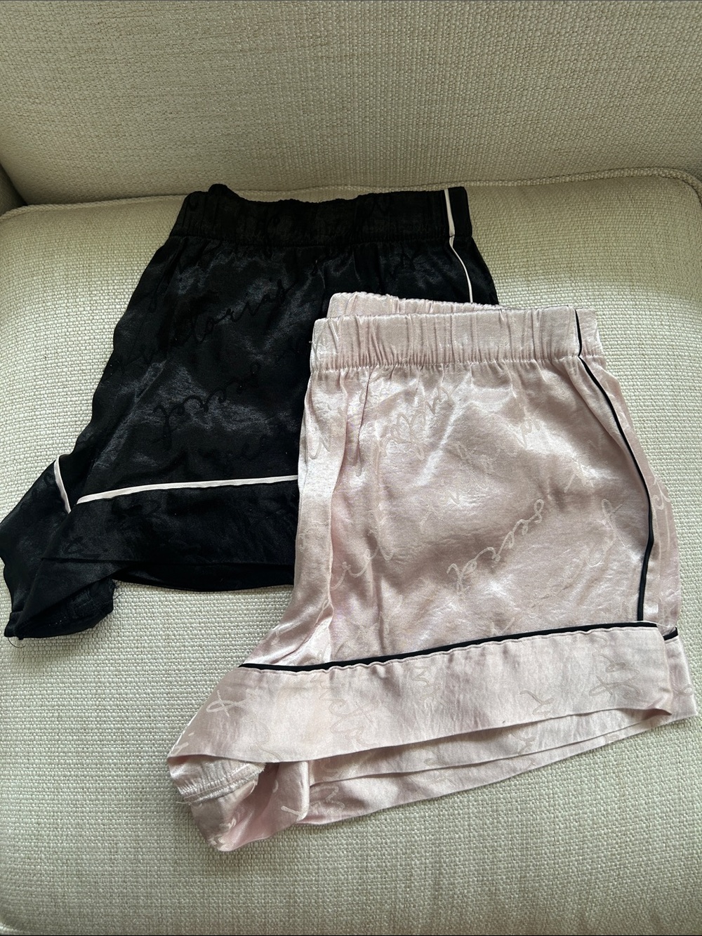 Victoria's Secret Black and Light Pink Satin Pajama Shorts Set